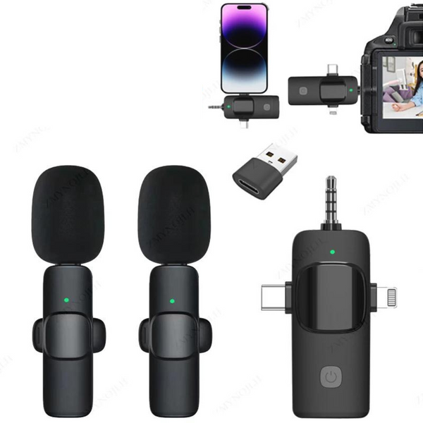 Microfone de Lapela MC-10 4 em 1 -  Iphone Android USB e Câmeras