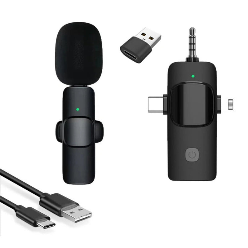 Microfone de Lapela MC-10 4 em 1 -  Iphone Android USB e Câmeras
